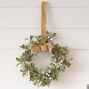 Frosted Mistletoe w/ Burlap Bow Mini Wreath
